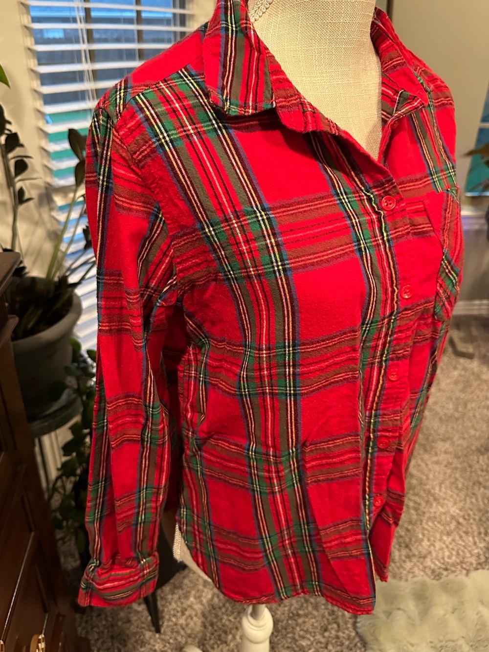 Red Plaid Button-Up Shirt